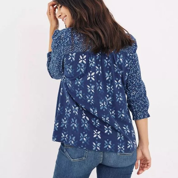 NWT Blue Petra Woodblock Boho Blouse FAT FACE L 14 - Picture 2 of 4